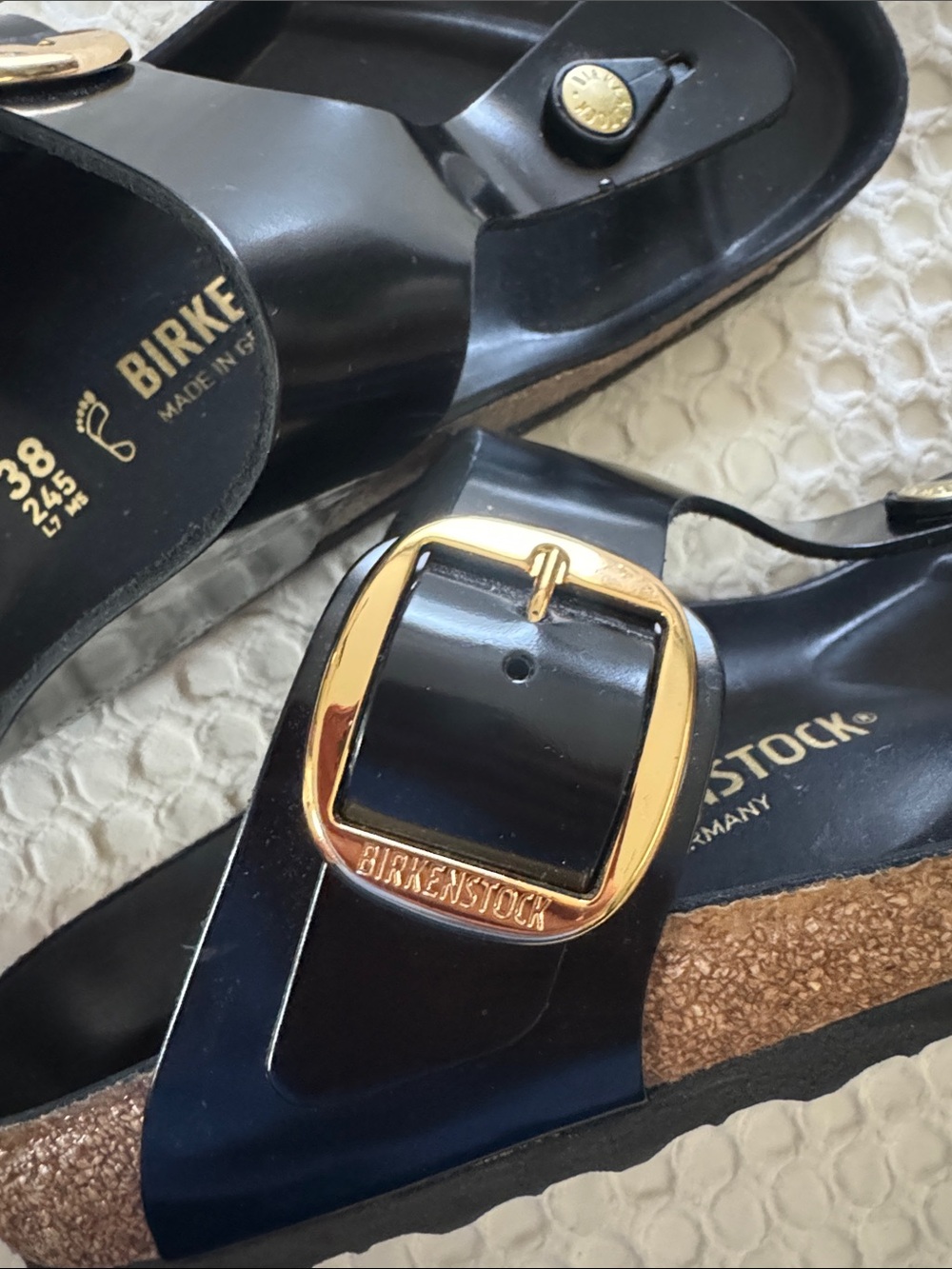 Birkenstock Black Gizeh Sandals with Gold Buckles - Picture 7 of 7
